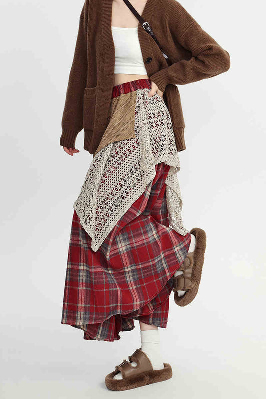 Fairy Grunge Woolen Irregular Plaid Skirt