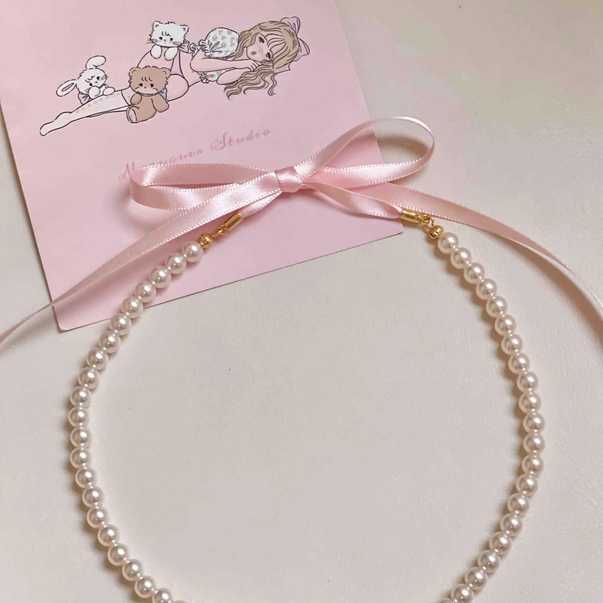 Bow Pearl Love Letters Necklace