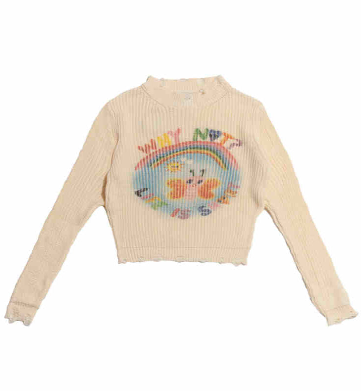 Angel Devil Printed Beige Sweater