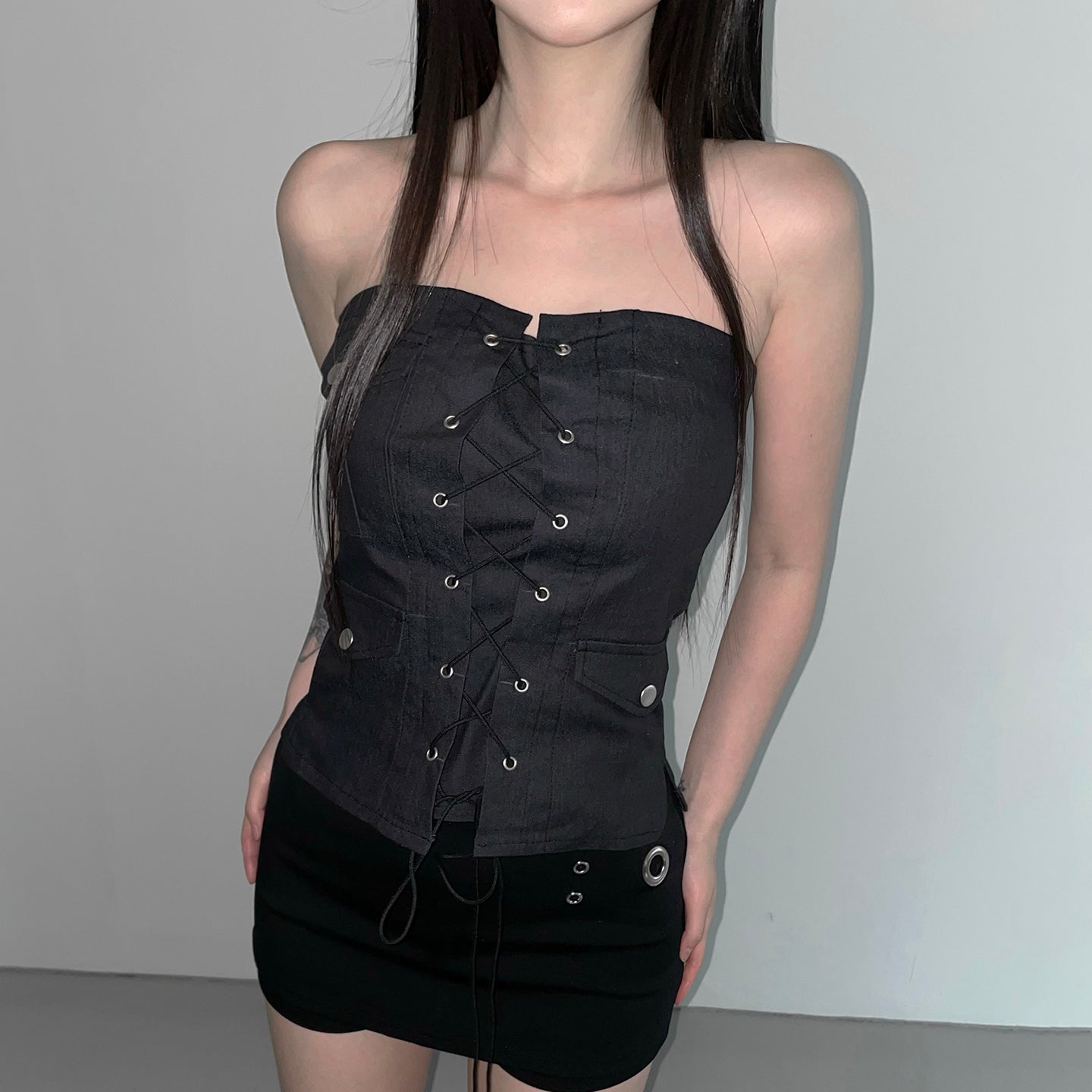 Strap Zipper Tube Top