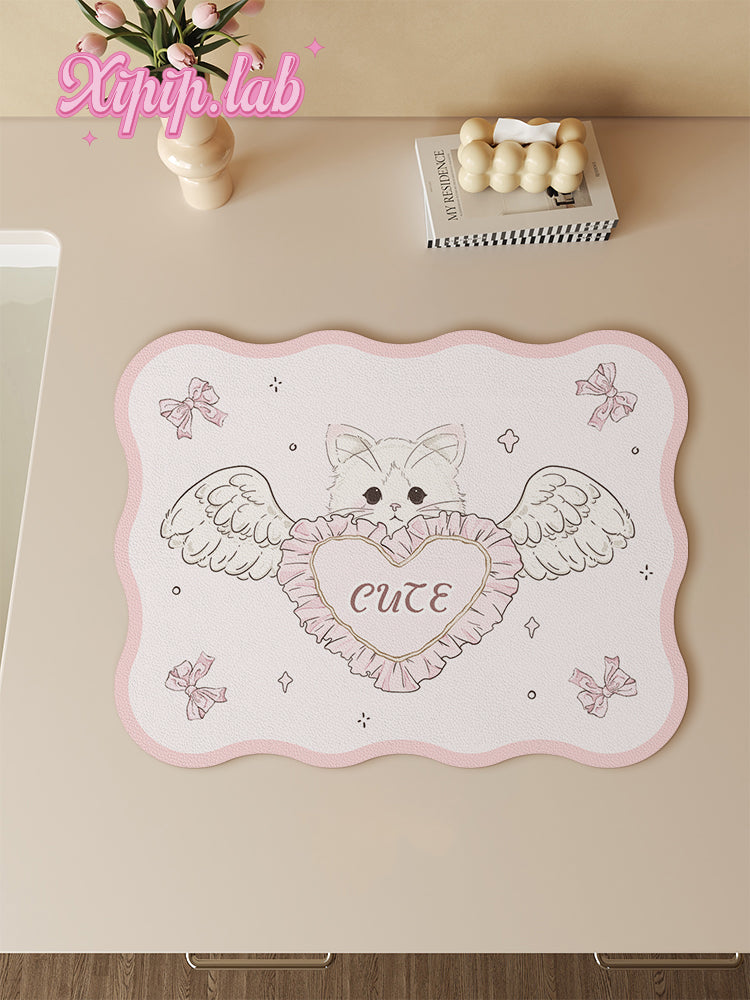 Cute Kitchen Countertop Drainage Anti-scalding Dinner Plate Mat