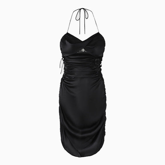 Pleated Ice Silk Suspender Nightgown