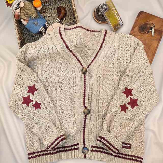 Preppy Y2K Stars Loose Knit Cardigan