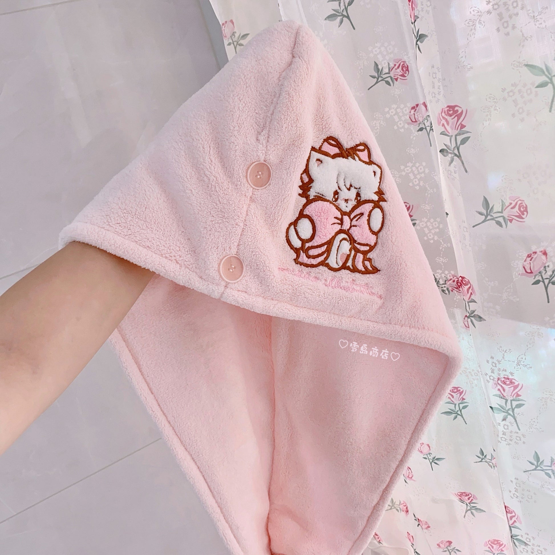 kawaii hair drying cap and hand towel