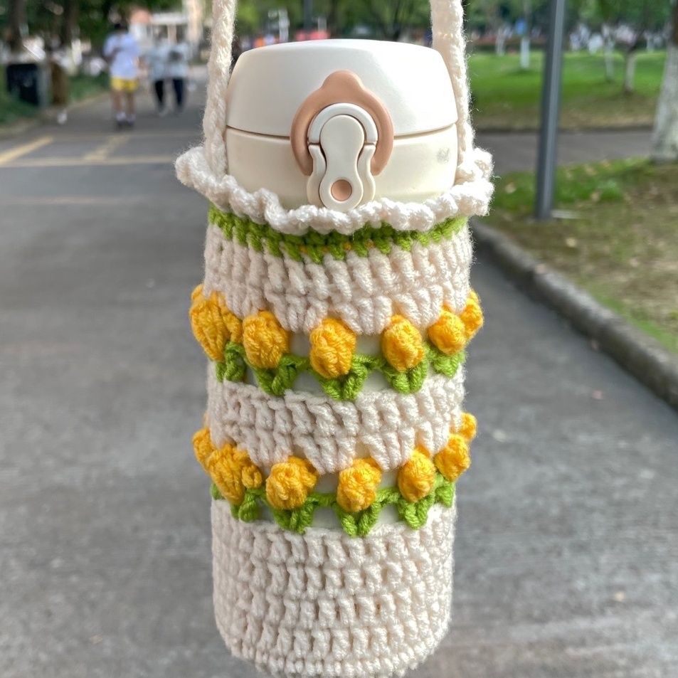 Handmade wool knitted portable thermos cup cover