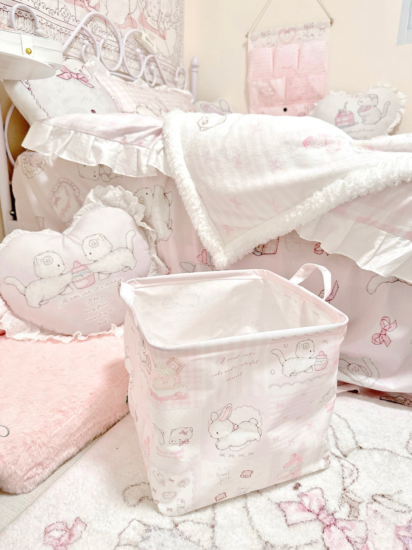 kawaii waterproof canvas dirty clothes basket