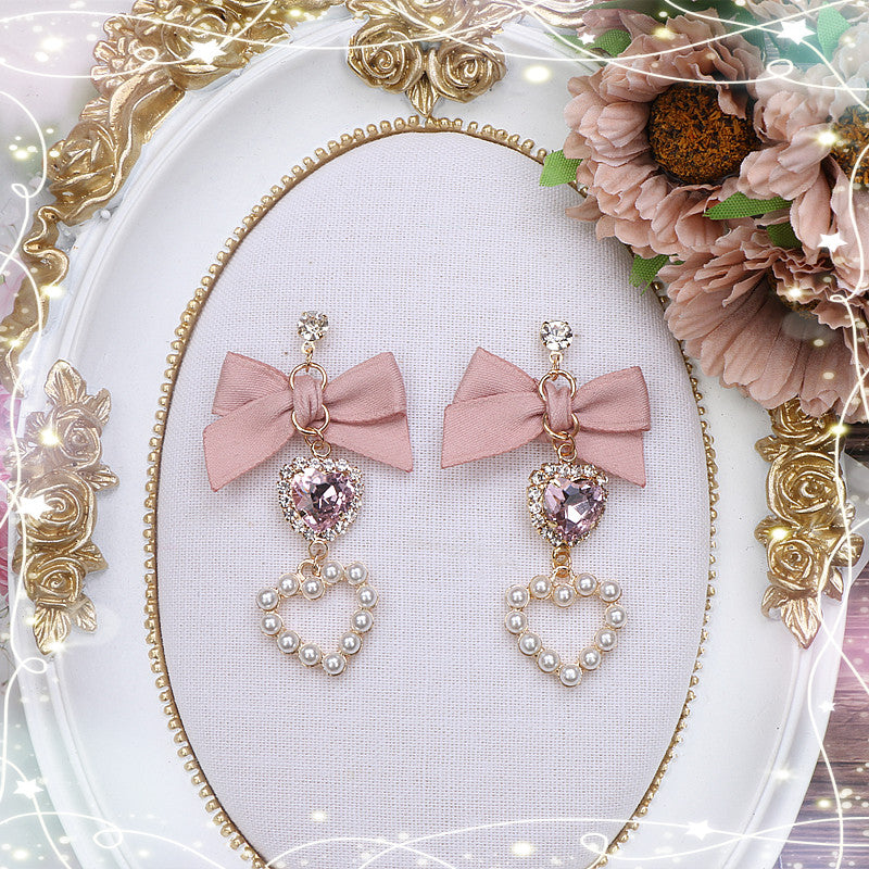 kawaii pearls bow earrings