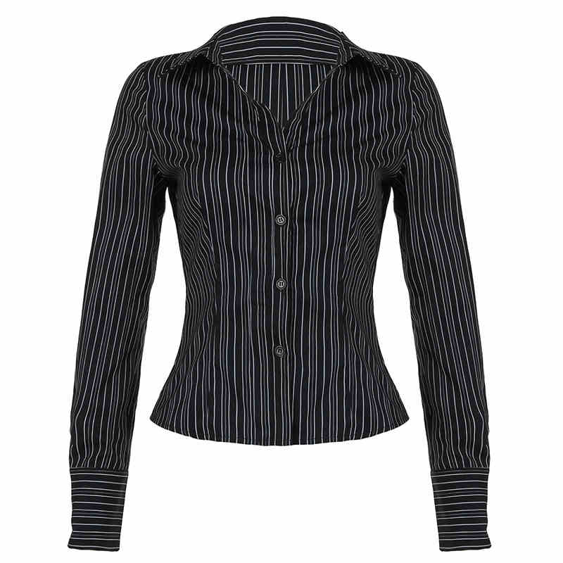 Classic V-neck Button-down Striped Shirt