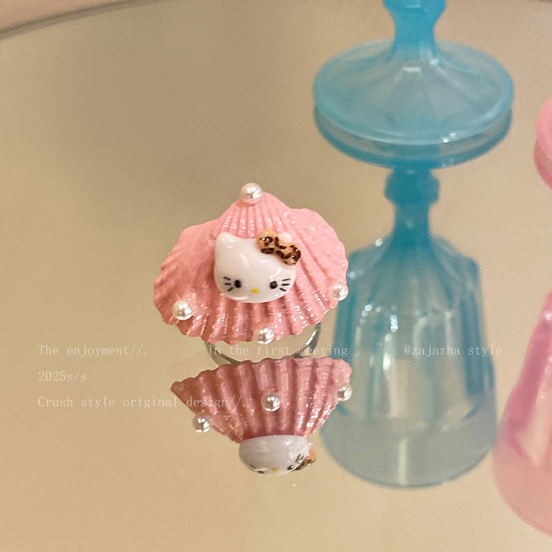shell kitty kawaii ring