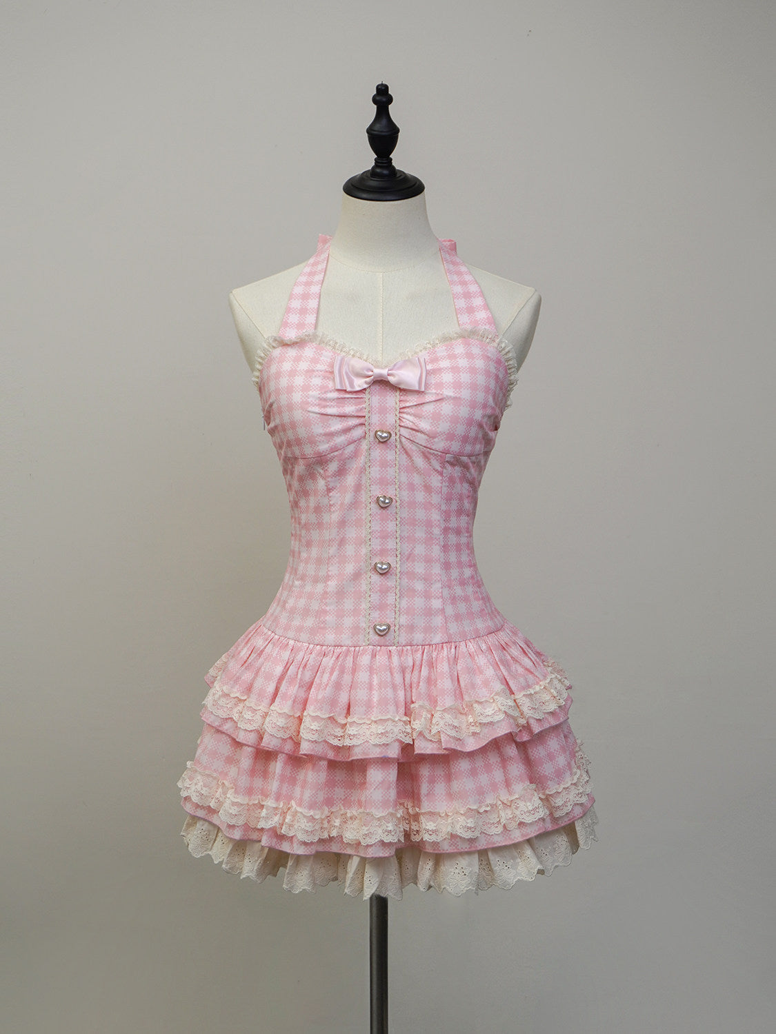 plaid retro cake skirt bow dress