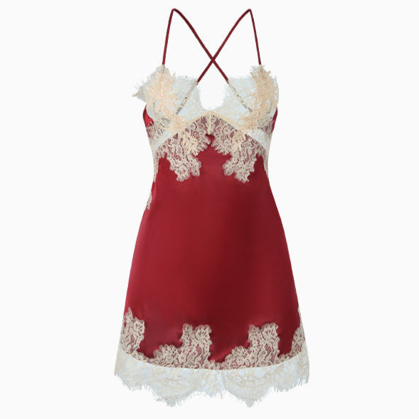 Deep V Lace Satin Pajamas
