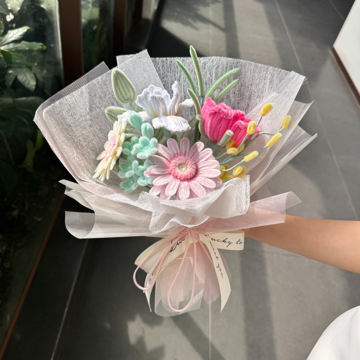 Finished handmade velvet eternal flower bouquet