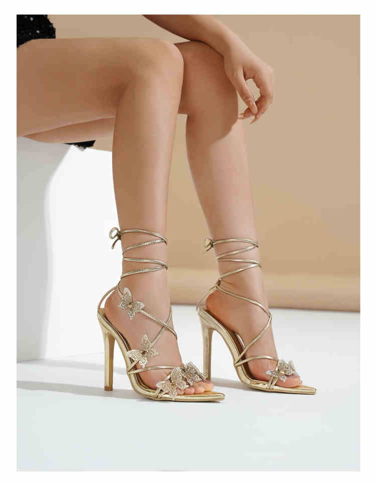 Coquette Rhinestone Butterfly Strap High Heels