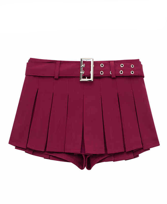 Preppy Belt Pleated Mini Skirt