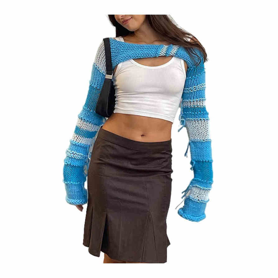 Y2K Knitted Hollow Striped Tassel Shawl