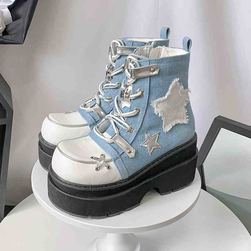 Y2K Grunge Denim Star Boots