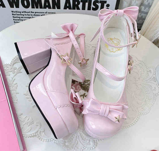 Stars Bows Thick-Heel Platform Shoes