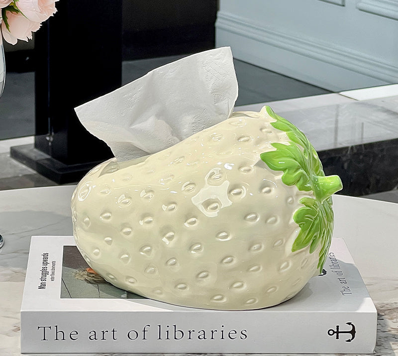 Pink strawberry tissue ceramic box