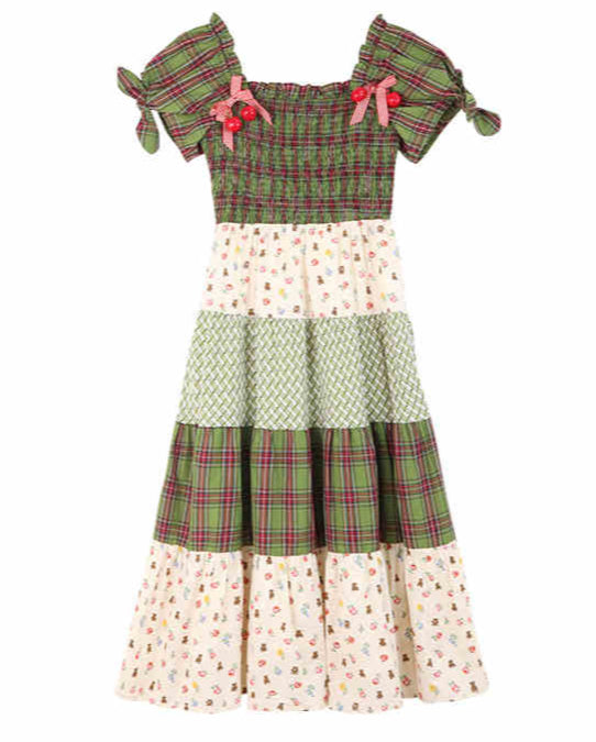 Plaid Floral Bow Forest Dress