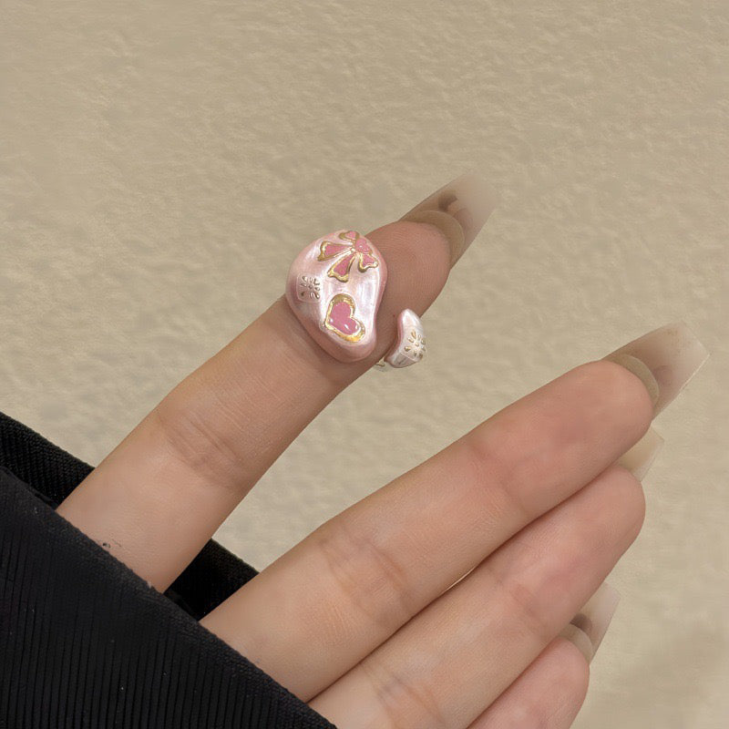 handmade enamel dripping oil cat bow applique ring