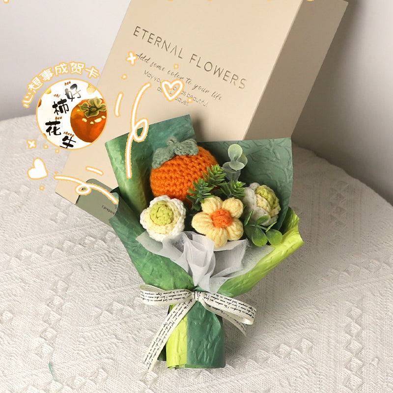 handmade knitted wool flower bouquet