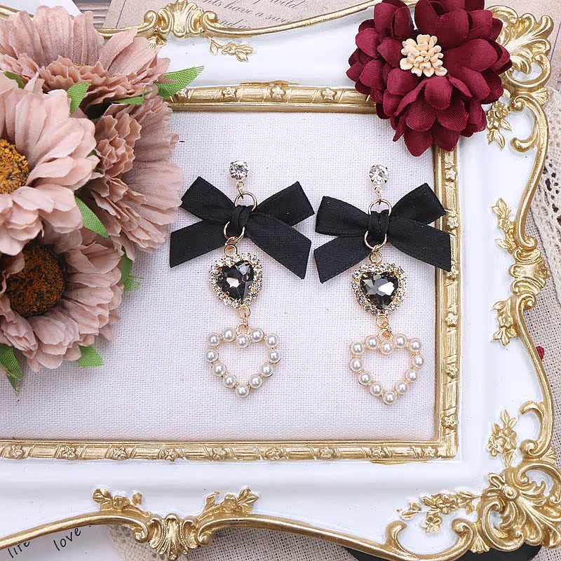 kawaii pearls bow earrings
