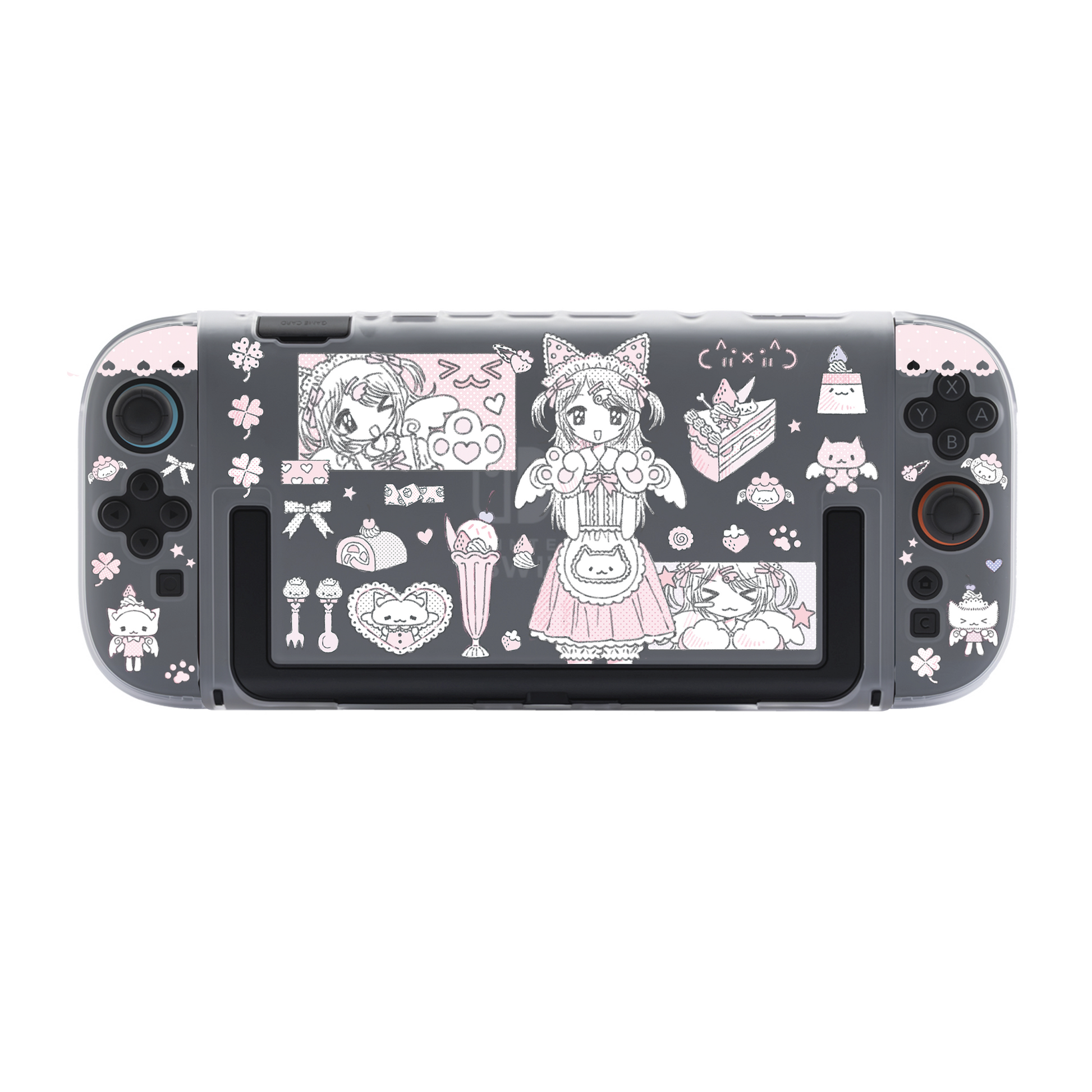 kawaii switch protective cover [Switch 2nd Generation] Semi-transparent matte (hard back plate + hard handle + cat claw cap)