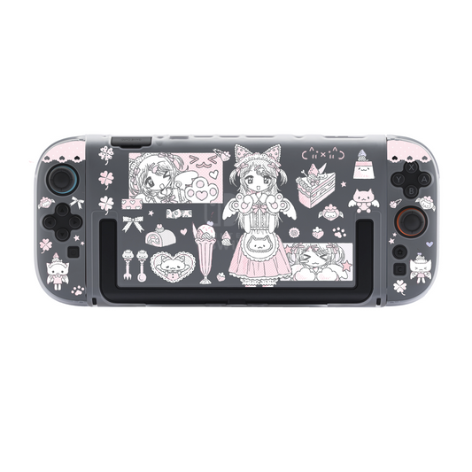 kawaii switch protective cover [Switch 2nd Generation] Semi-transparent matte (hard back plate + hard handle + cat claw cap)