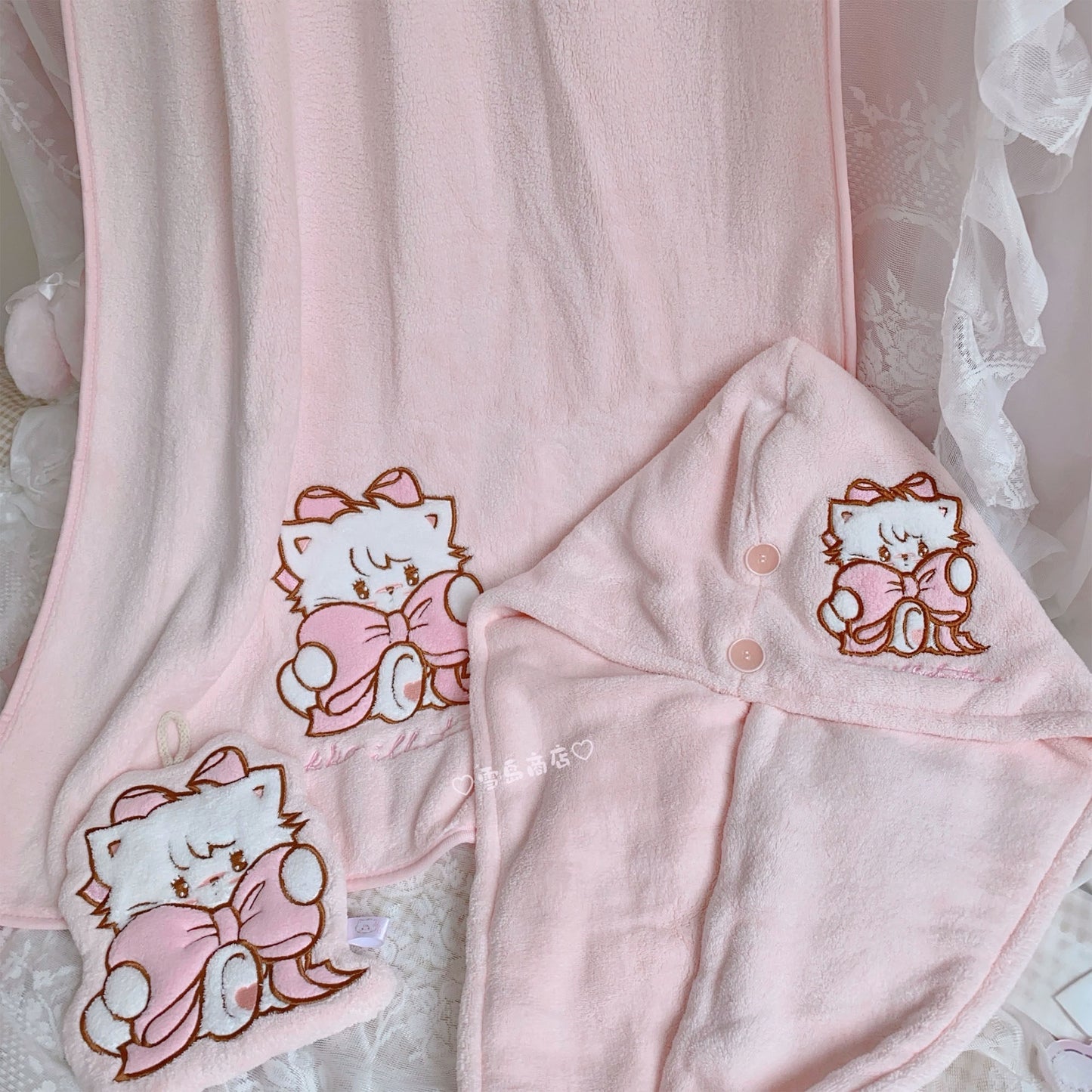 kawaii hair drying cap and hand towel