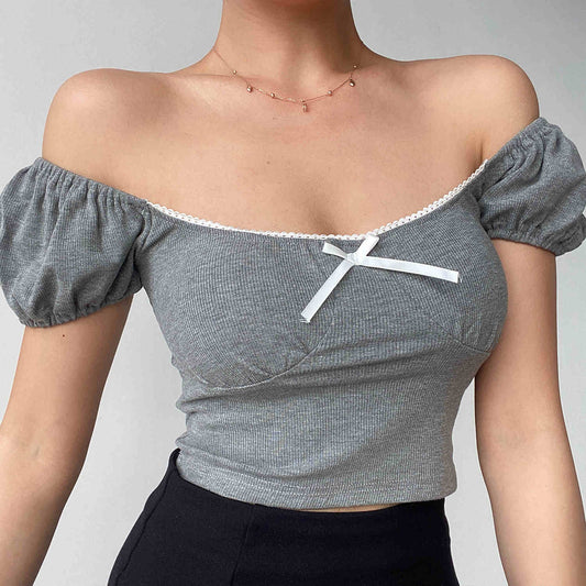 Coquette Puff Sleeve Bow Crop Top