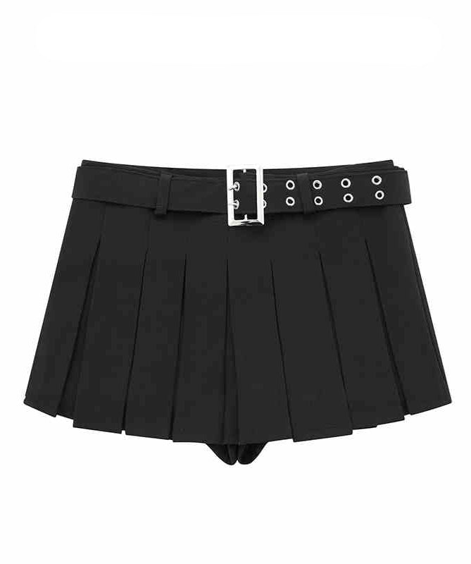 Preppy Belt Pleated Mini Skirt