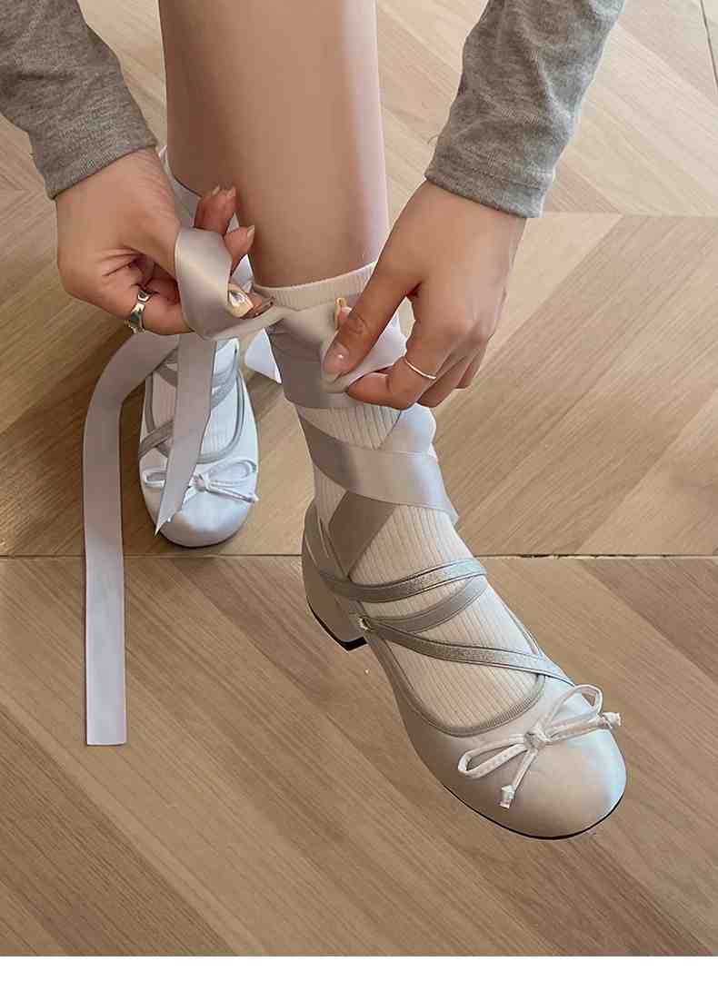 Ballet Thick Heel Coquette Shoes