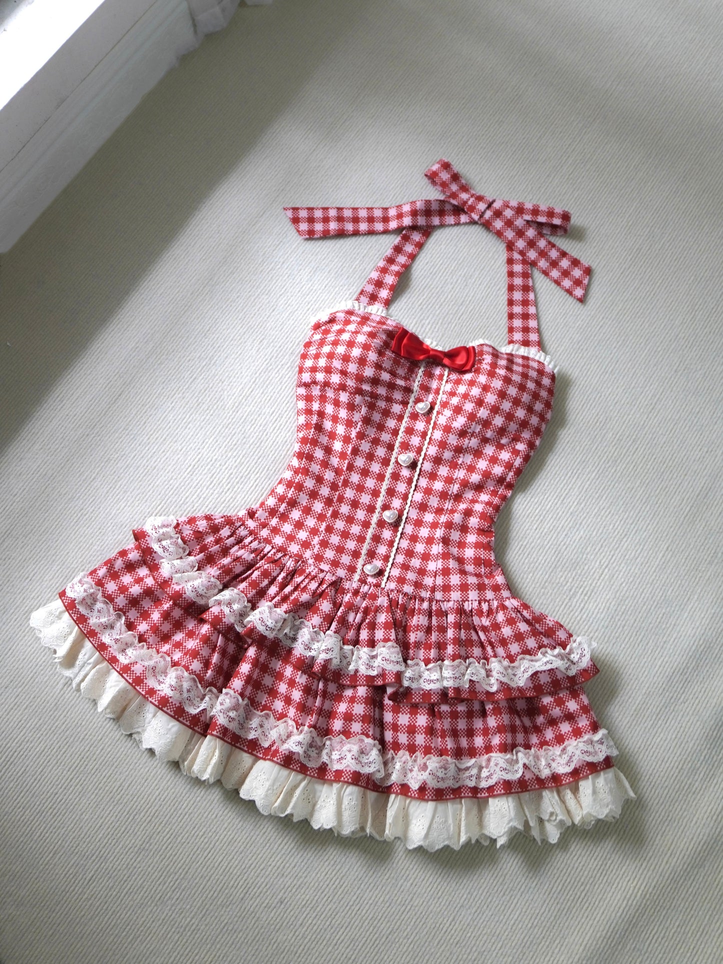 plaid retro cake skirt bow dress