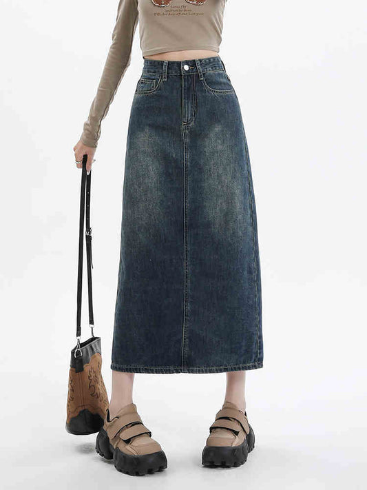 Preppy Aesthetic Mid-length Denim Skirt