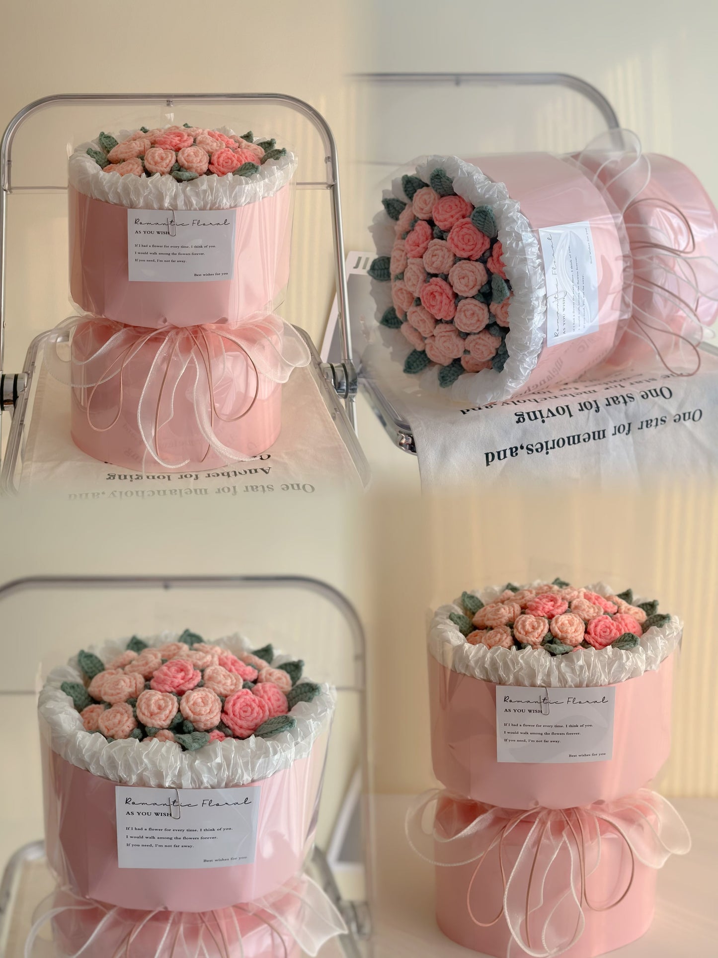 Knitted multi-head bubble rose handmade bouquet