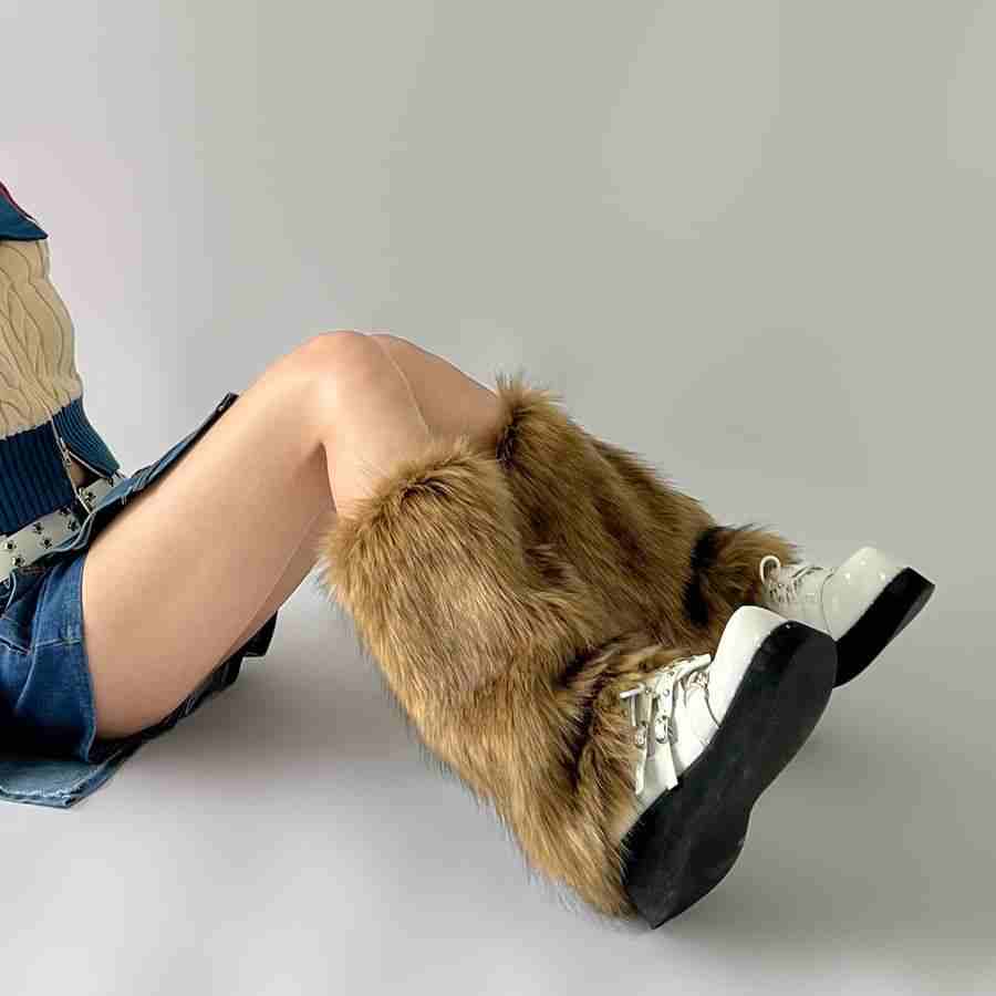 Grunge Mid-calf Y2K Fur Leg Warmers