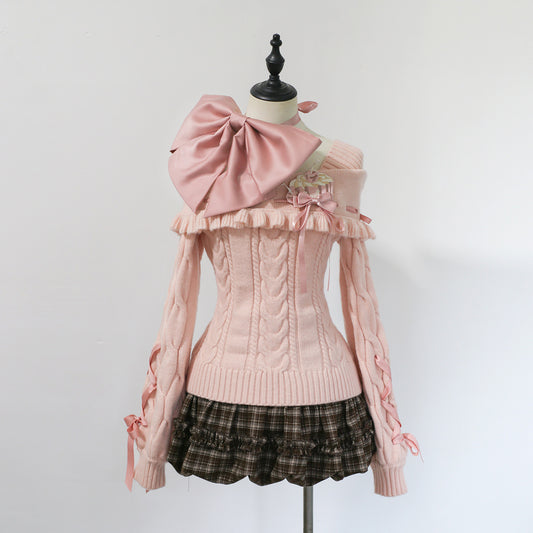 strap bow ruffled trim coquette sweater