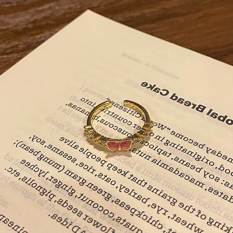 camellia butterfly kawaii ring