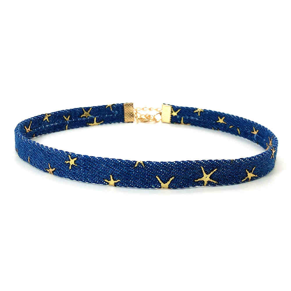 Y2K Denim Star Chain Choker