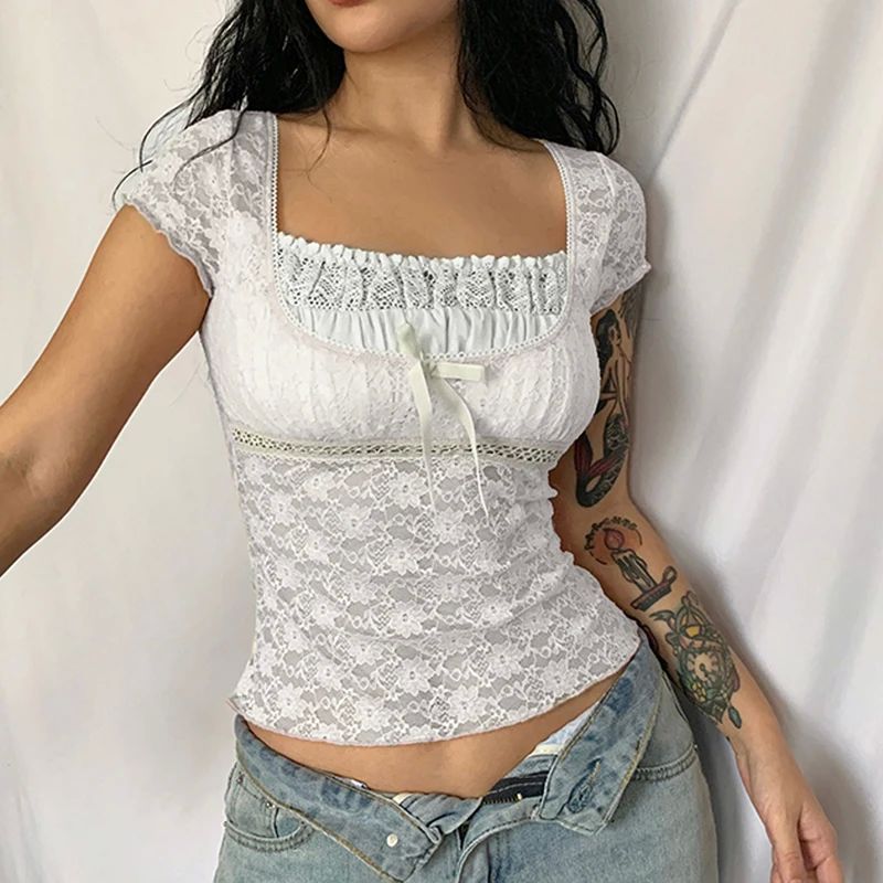 Korean Kawaii Patchwork Women T-shirt Y2K Aesthetic Vintage