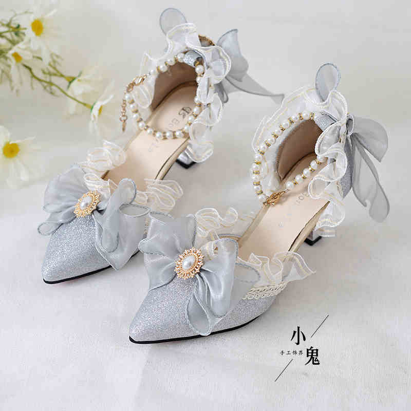 Mesh Bows Pearls Lolita Sandals