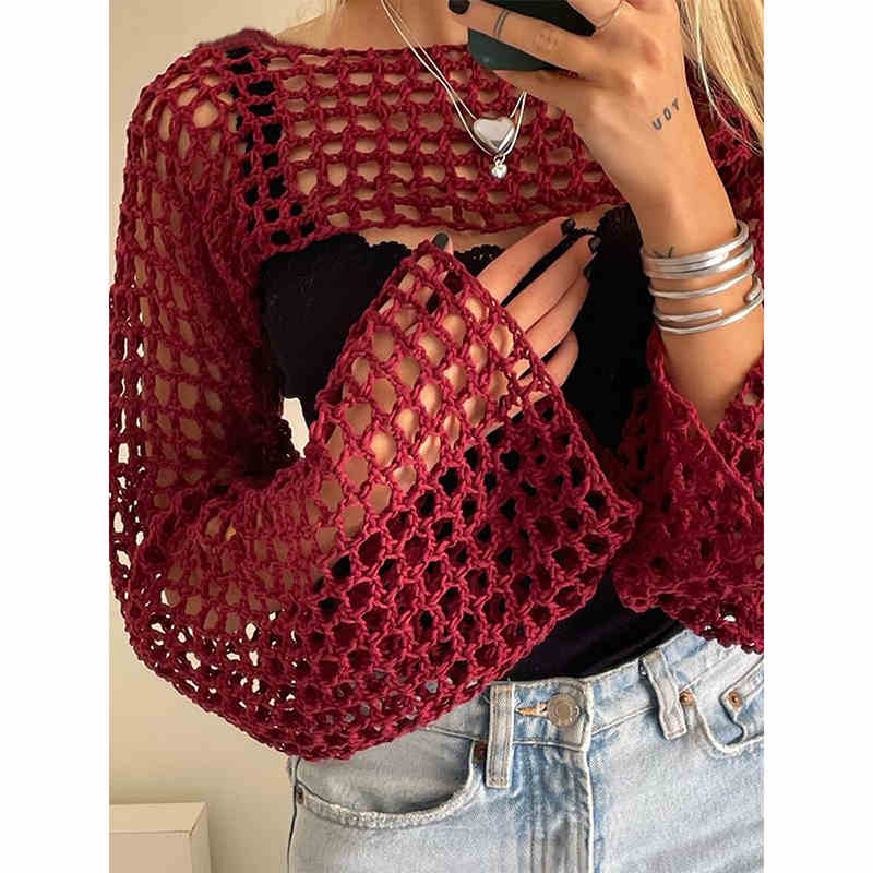 Street Mesh Hollow Knitted Blouse