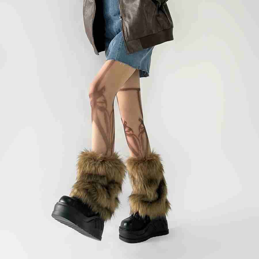 Grunge Mid-calf Y2K Fur Leg Warmers