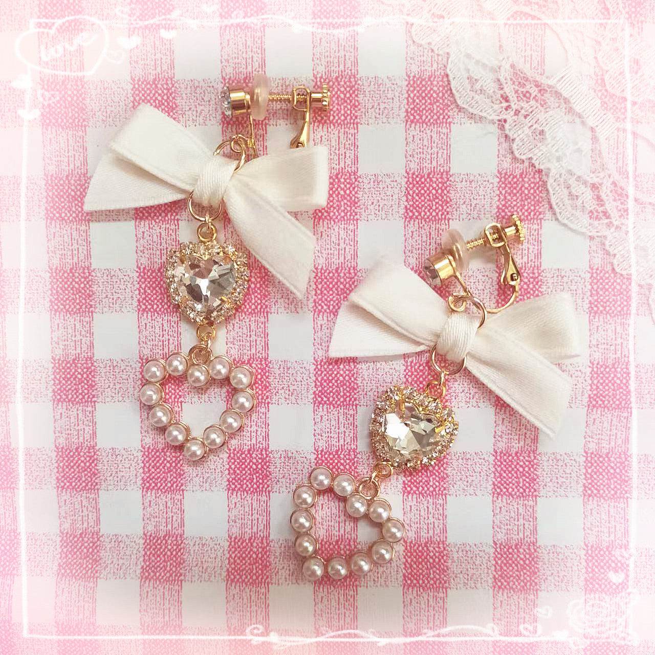 kawaii pearls bow earrings
