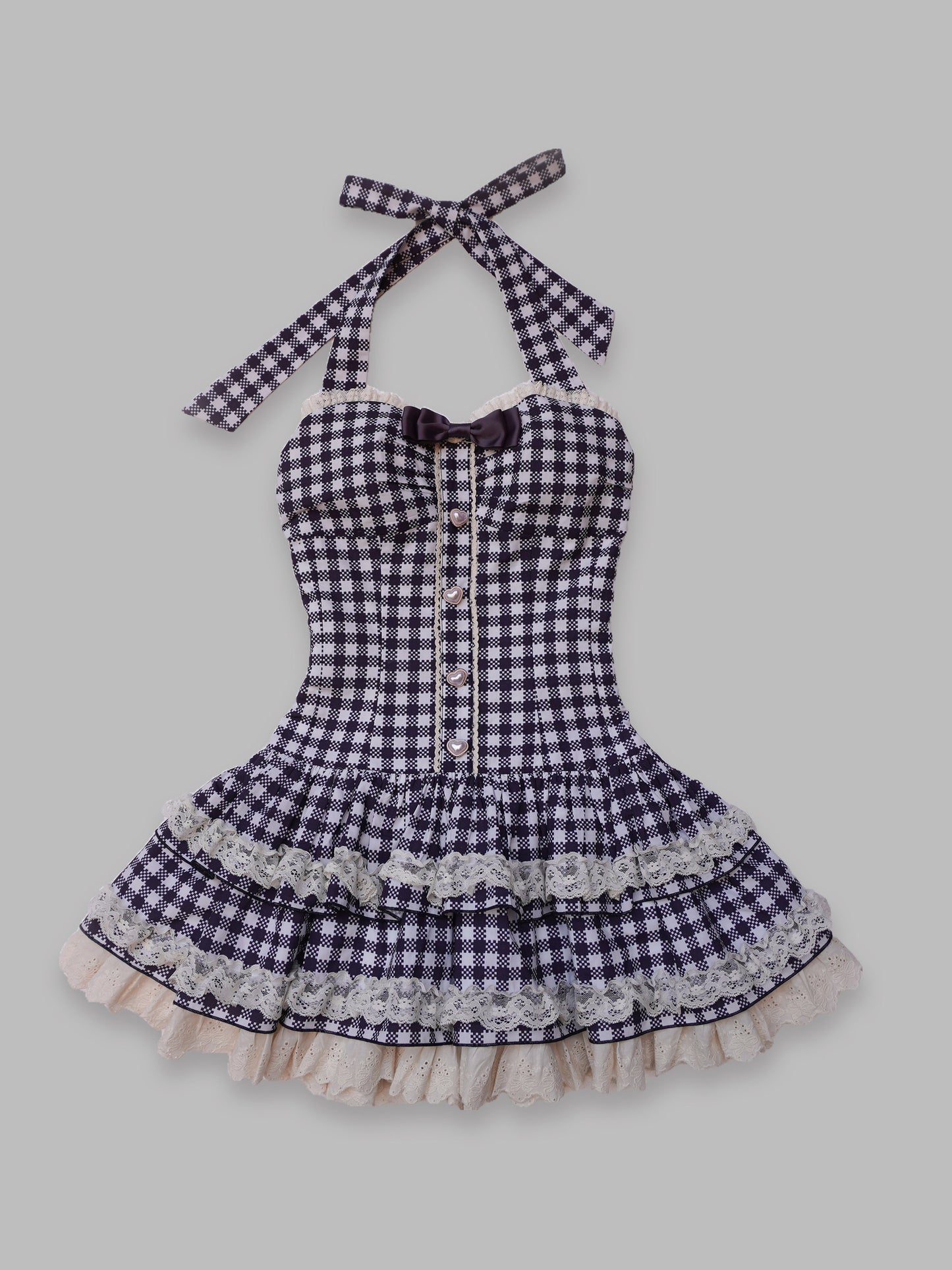 plaid retro cake skirt bow dress