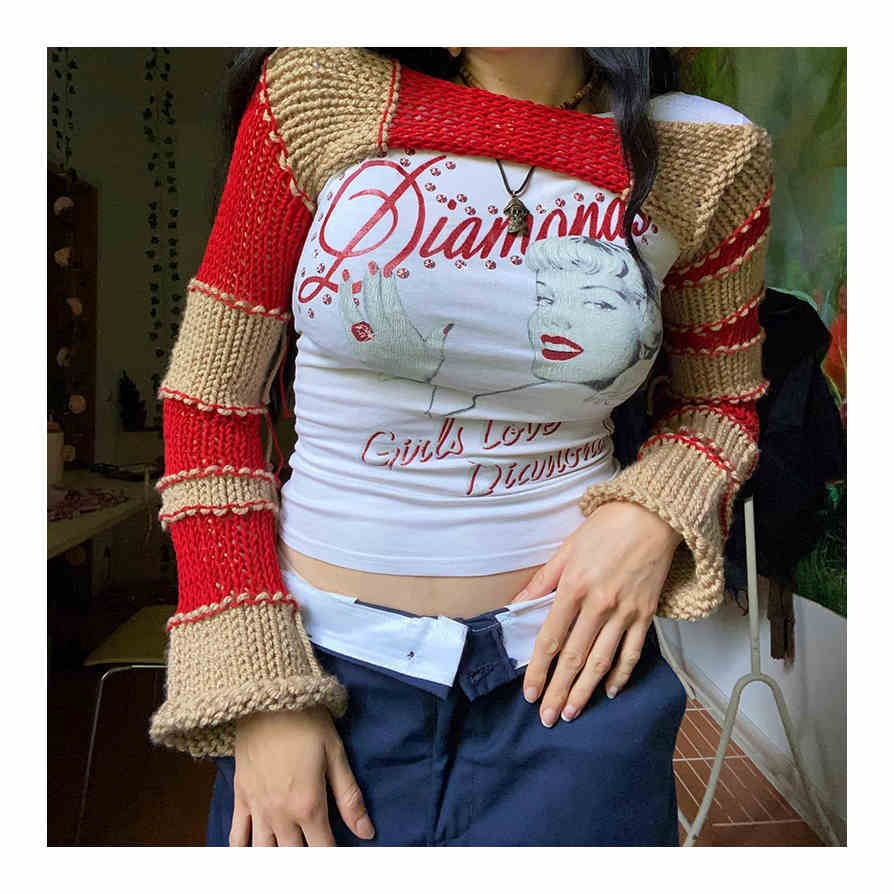 Y2K Knitted Hollow Striped Tassel Shawl