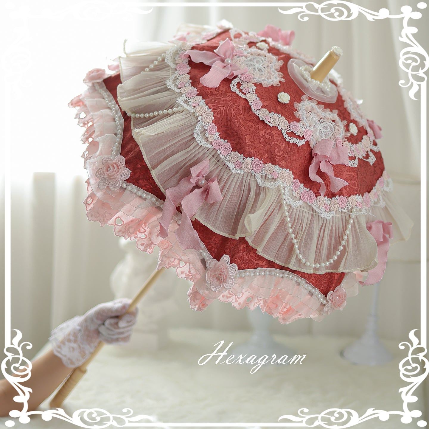 Antique cake six-pointed star lolita lace umbrella