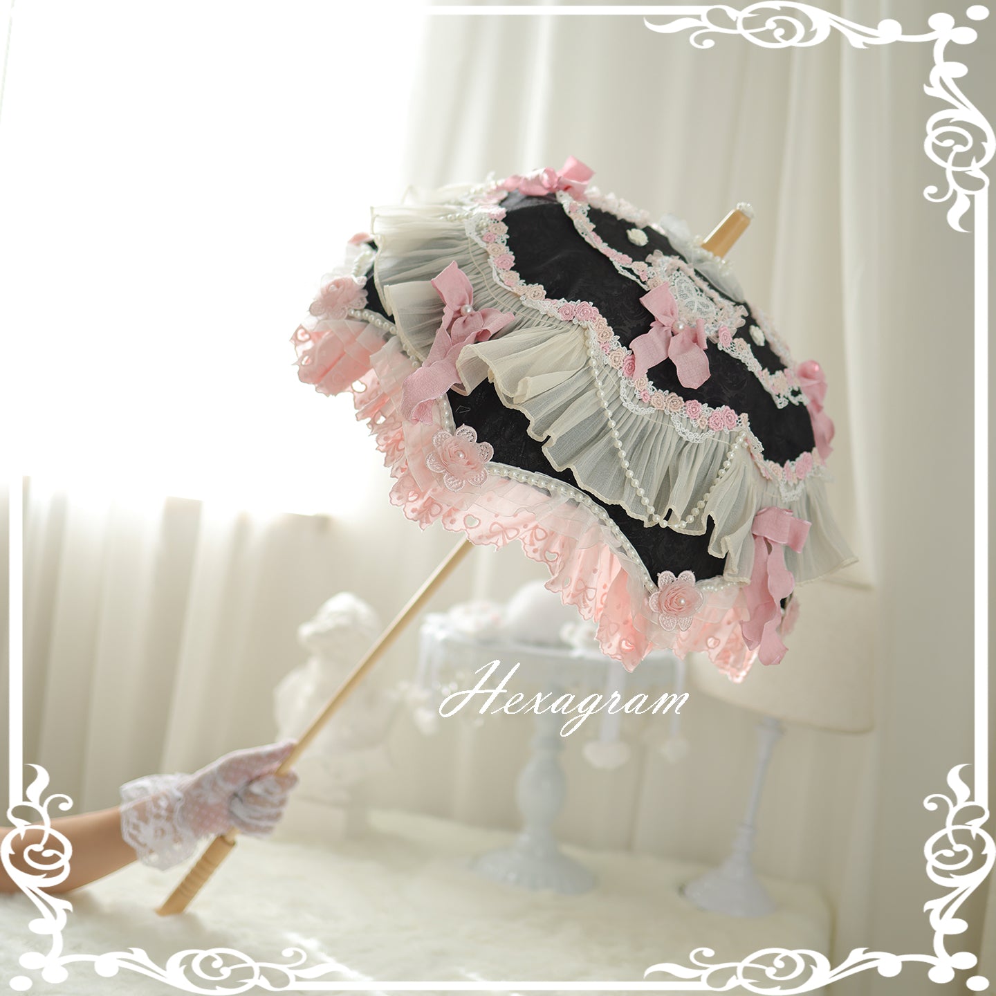 Antique cake six-pointed star lolita lace umbrella