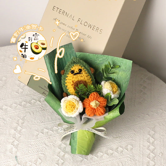 handmade knitted wool flower bouquet