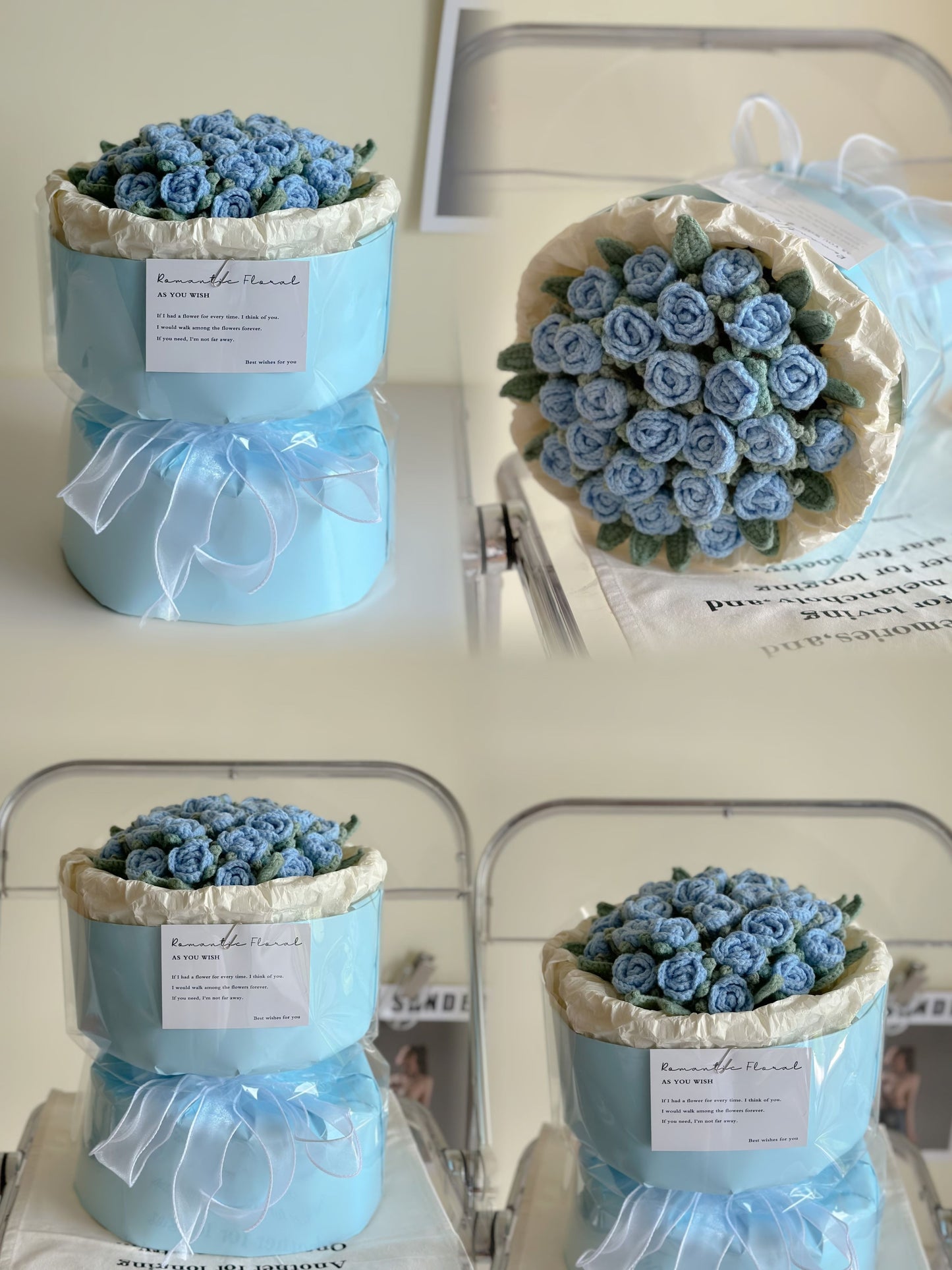 Knitted multi-head bubble rose handmade bouquet